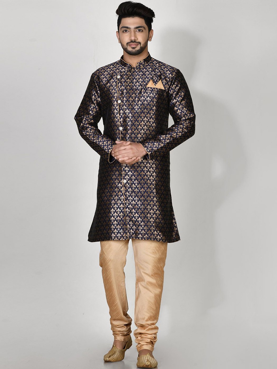 

RANAK Ethnic Motifs Printed Jacquard Kurta, Blue