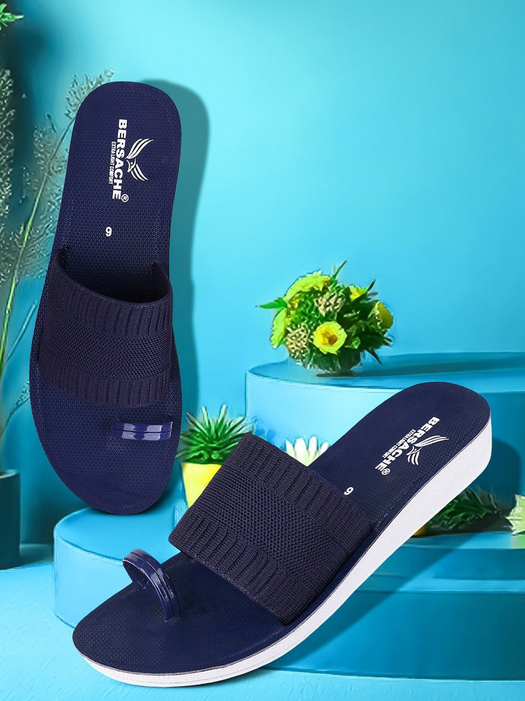 

BERSACHE Set Of 2 Women Printed Flats, Navy blue