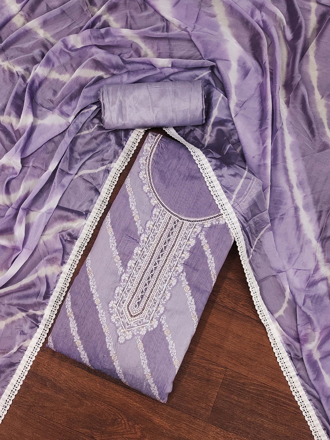 

SAINOOR Geometric Woven Design Semi-Stitched Dress Material, Lavender