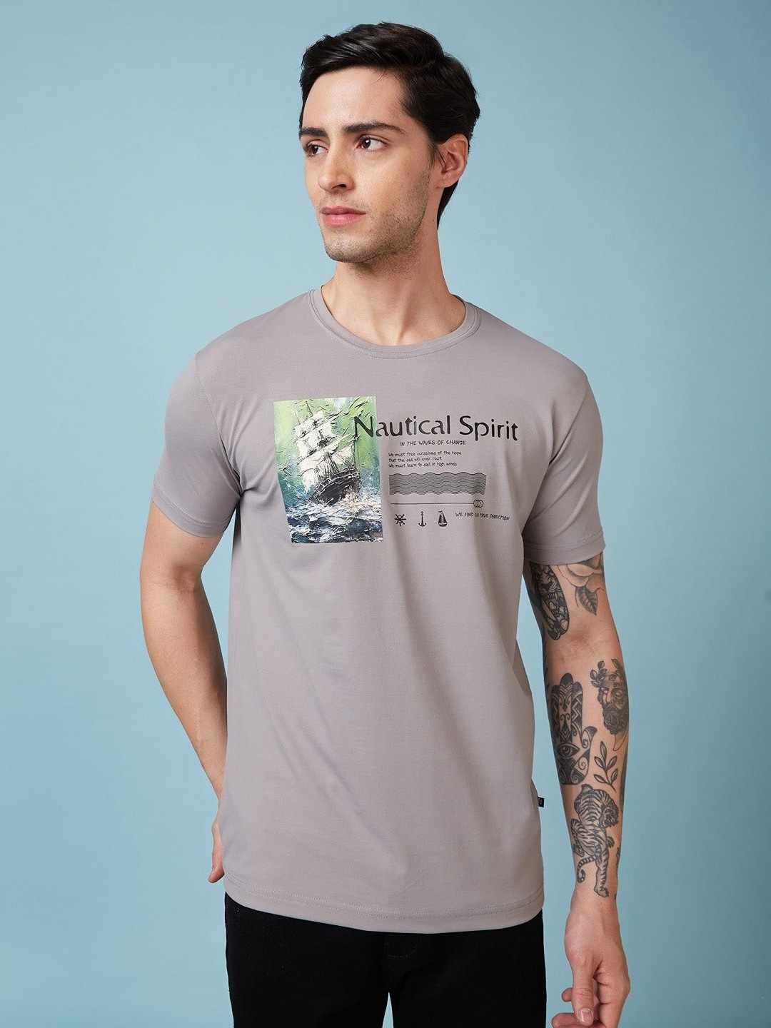 

Status Quo Men Graphic Printed Round Neck Regular Fit T-shirt, Grey
