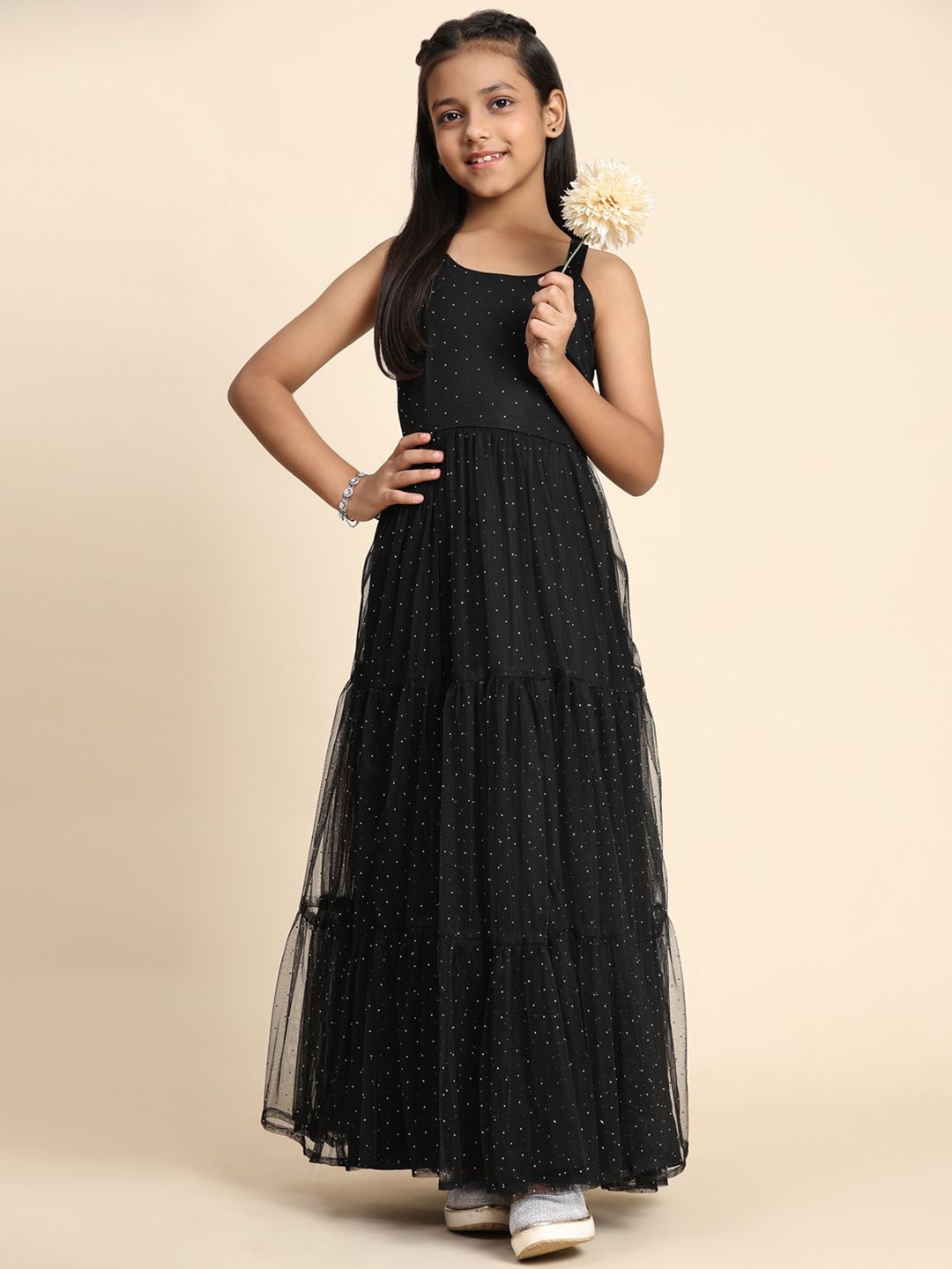 

LOOKS AND LIKES Embellished Net Maxi Dress, Black