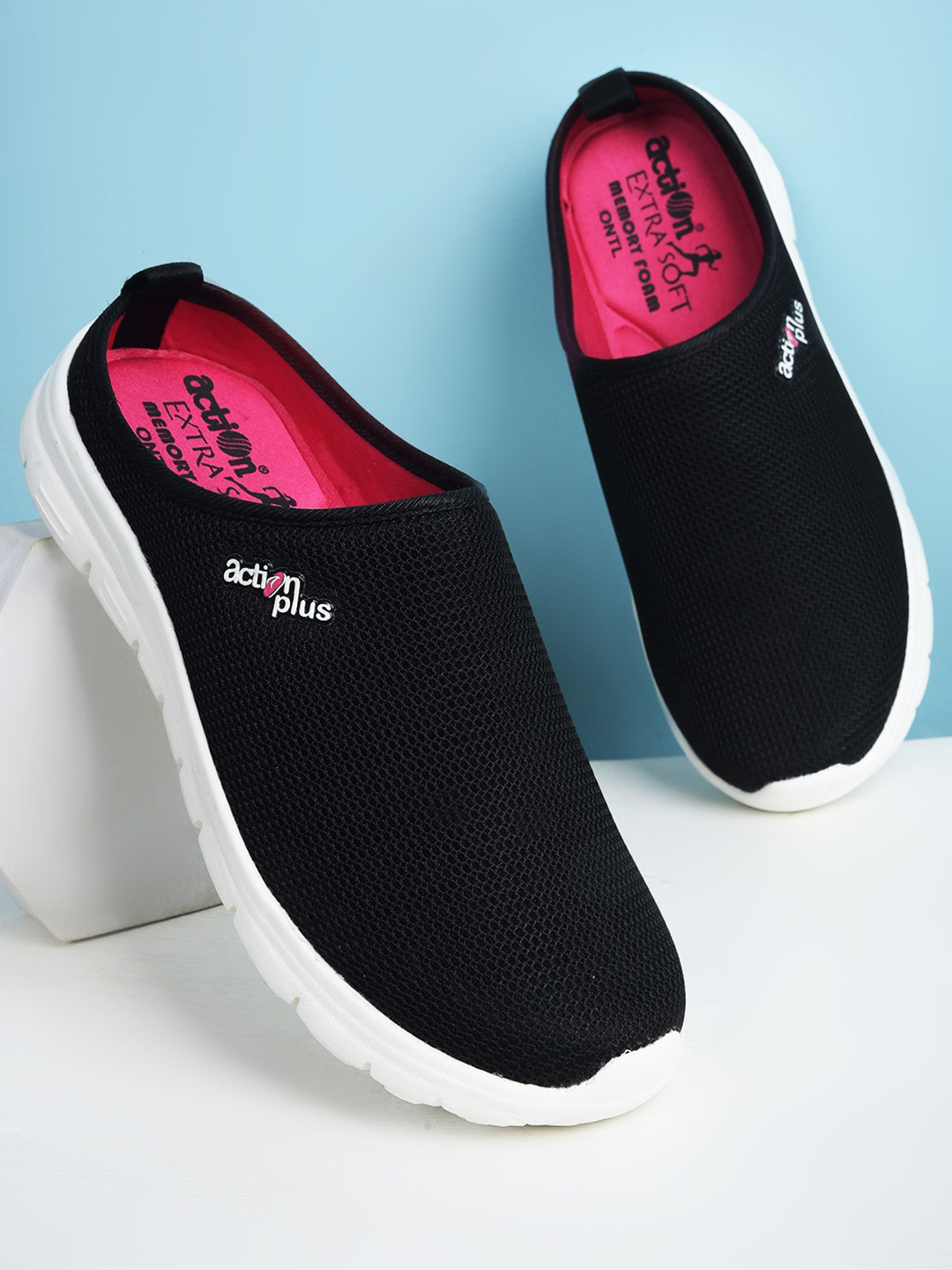

Action Women Woven Design Round Toe Mule Sneakers, Black