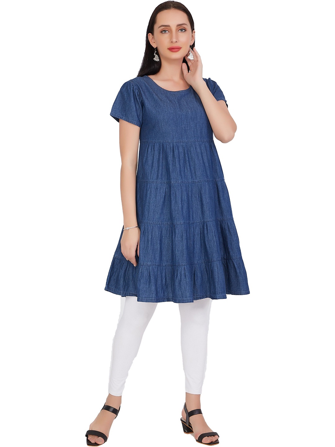 

CEFALU Denim Fit & Flare Dress, Blue