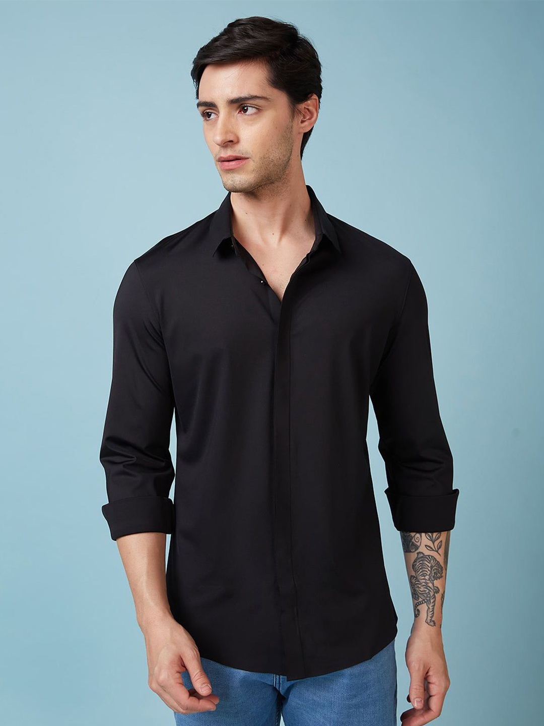 

Status Quo Men Standard Opaque Casual Shirt, Black