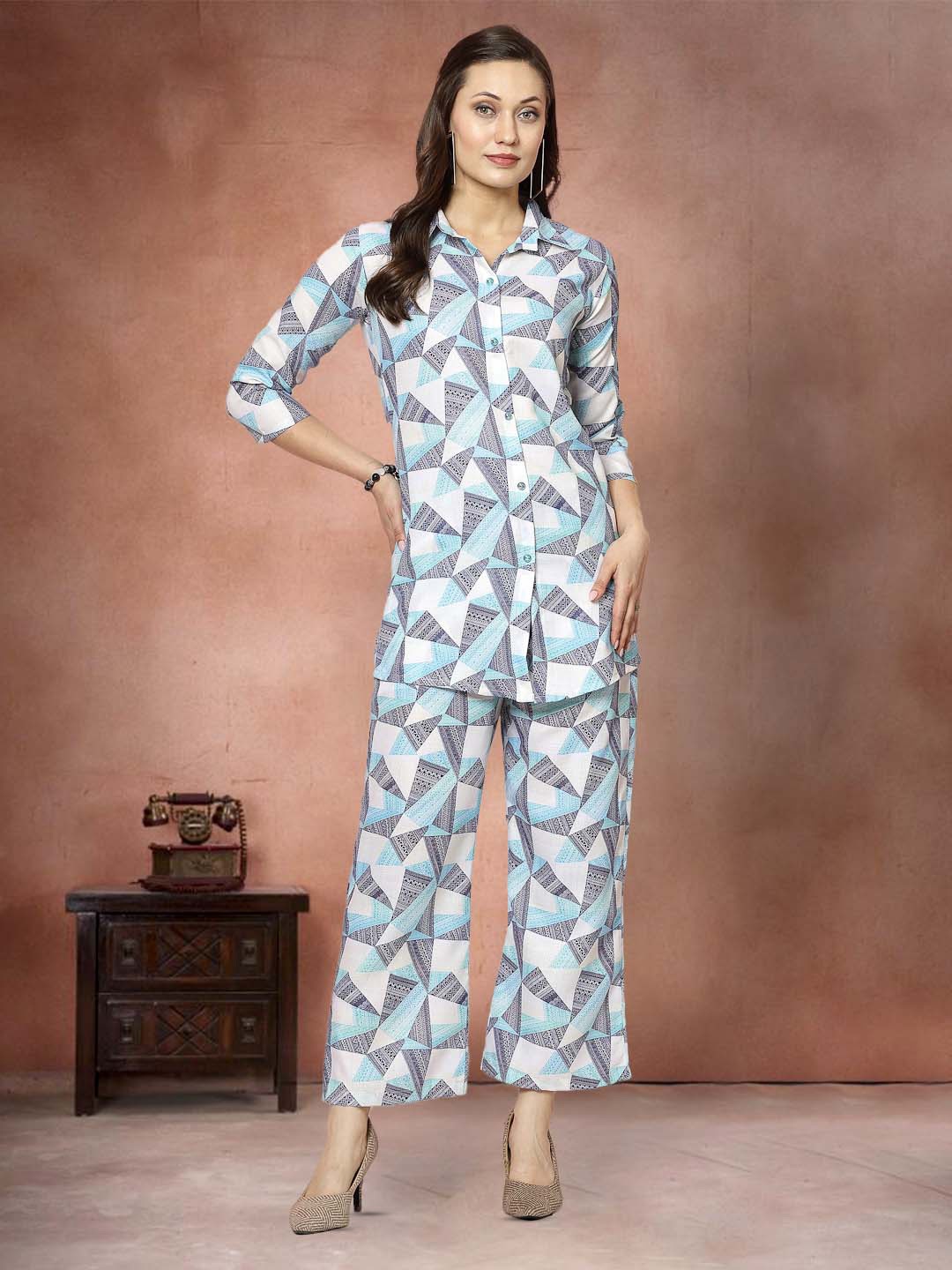 

Moda Rapido Printed Shirt With Trousers Co-Ords, Blue