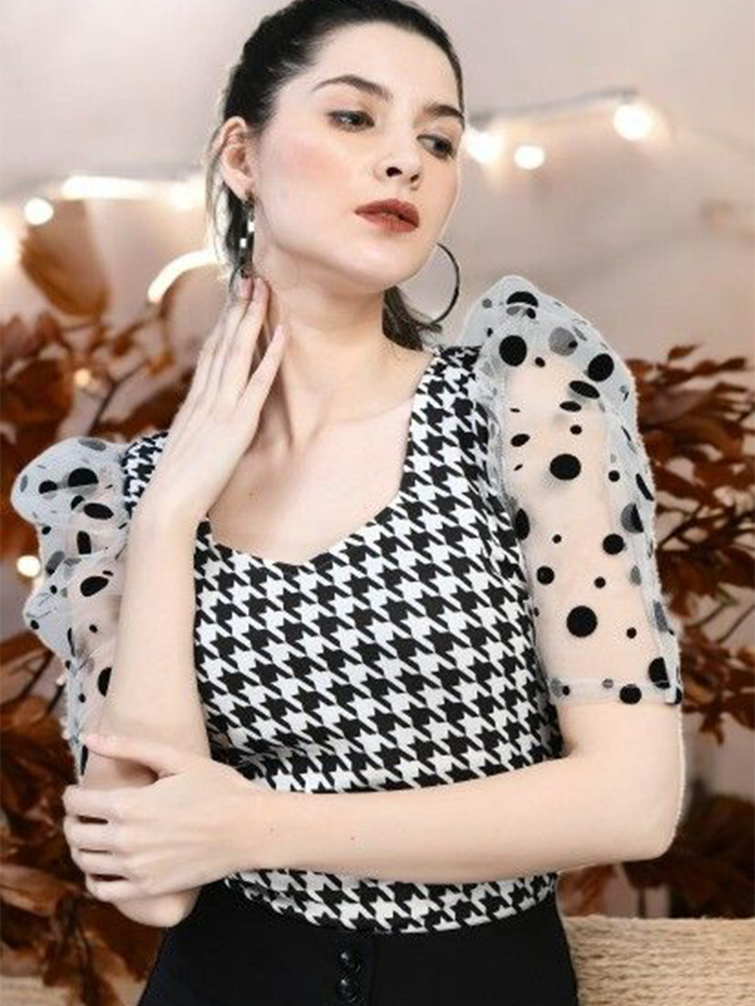 

Arbiter Collection Polka Dot Checked Crop Top, Multi