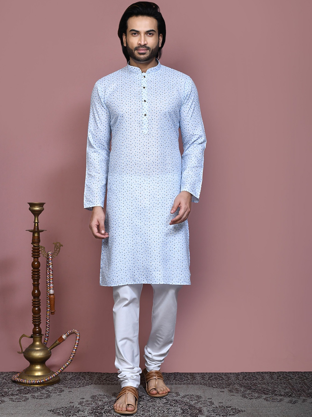

RANAK Men Printed Regular Pure Cotton Kurta with Pyjamas, Blue