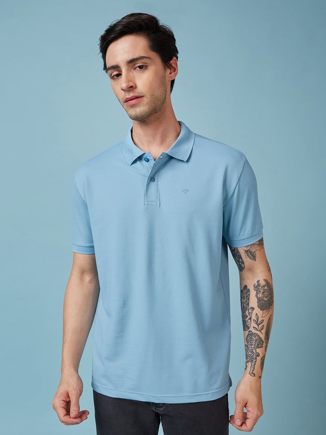 

Status Quo Men Solid Polo Collar Slim Fit T-shirt, Blue