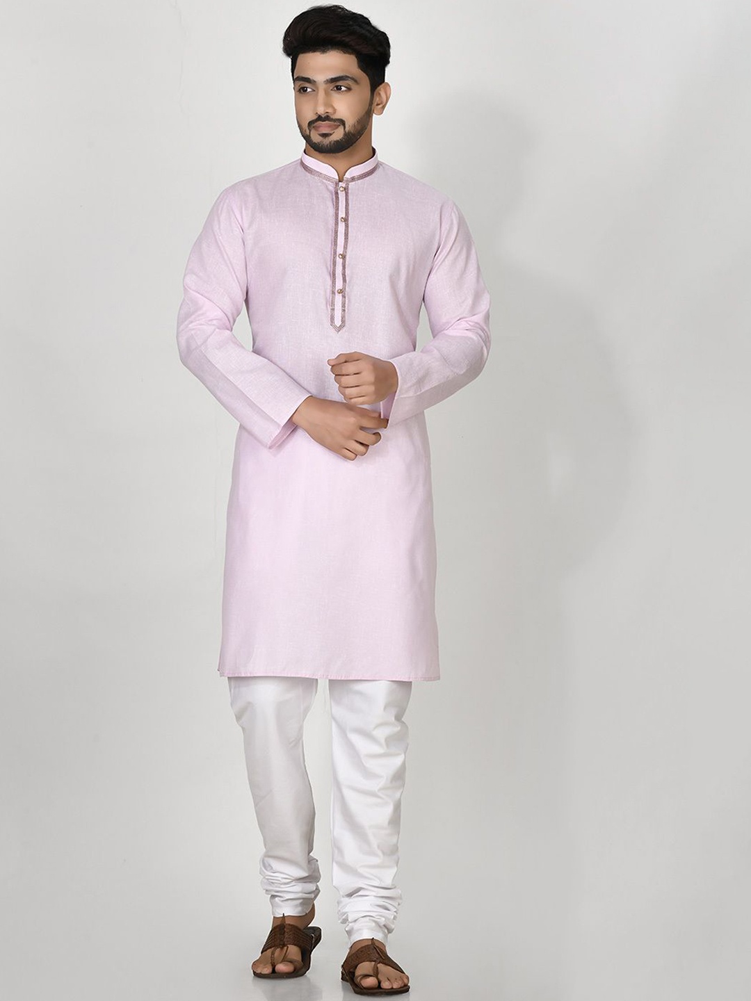 

RANAK Mandarin Collar Organic Cotton Straight Kurta, Purple
