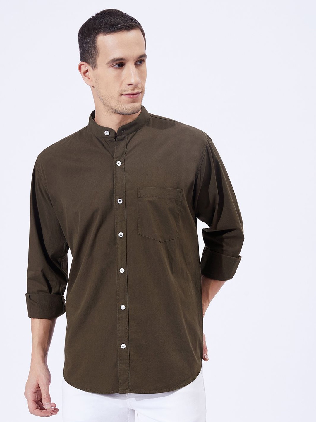 

Ben Martin Men Standard Slim Fit Opaque Casual Shirt, Olive