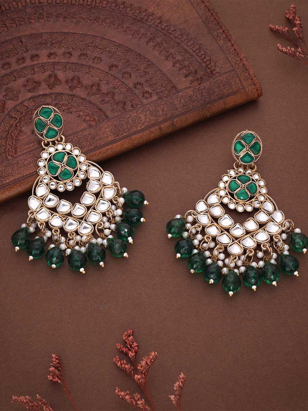 

Lyriss Gold-Plated Artificial Beaded Contemporary Shaped Jhumkas