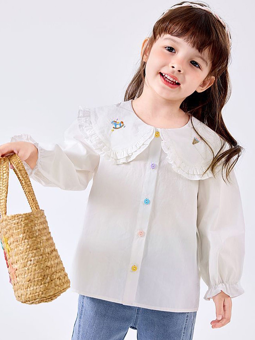 

LULU & SKY Girls Floral Opaque Casual Shirt, White