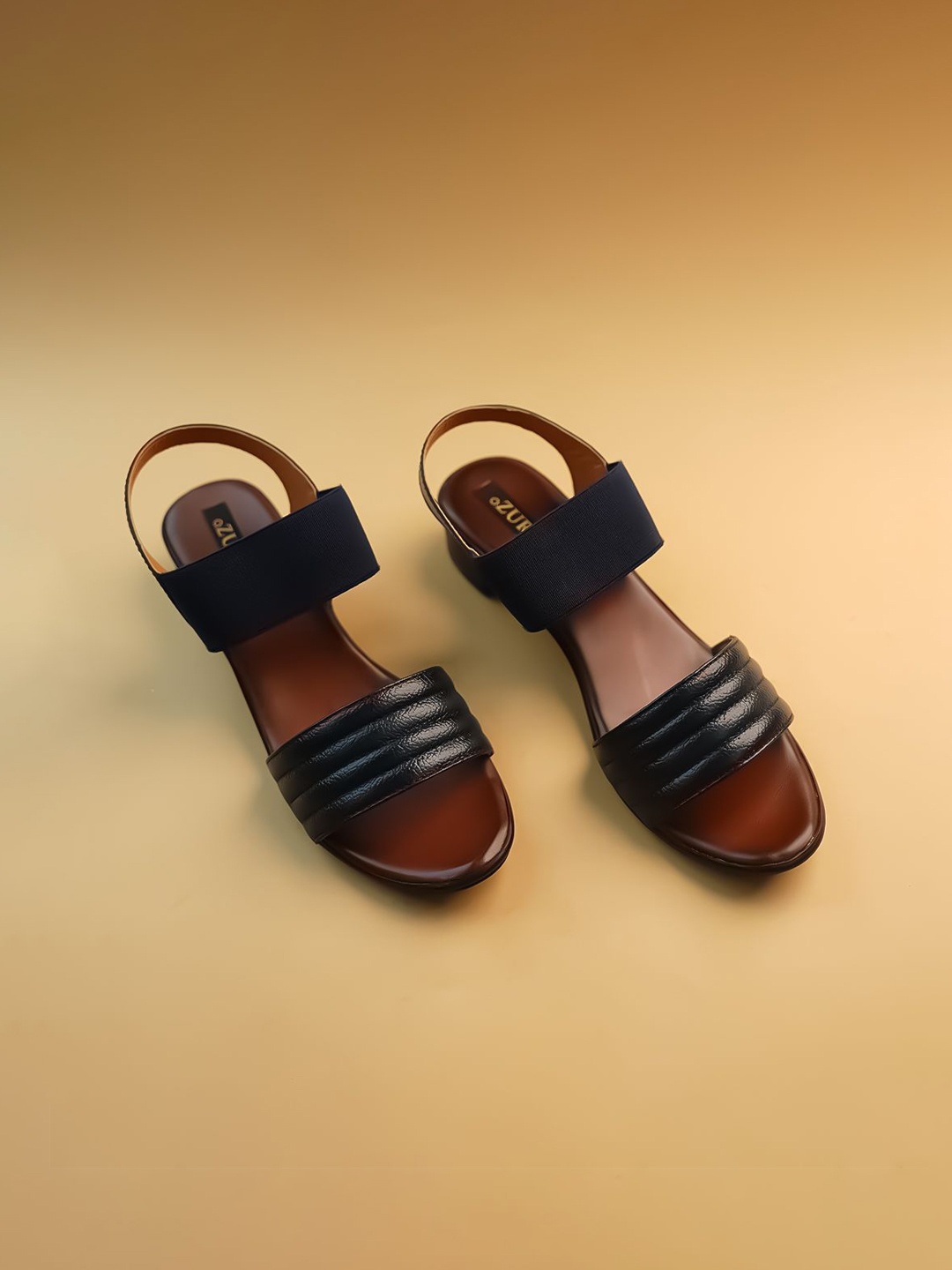 

Ozuri Leather Party Block Sandals with Buckles, Navy blue