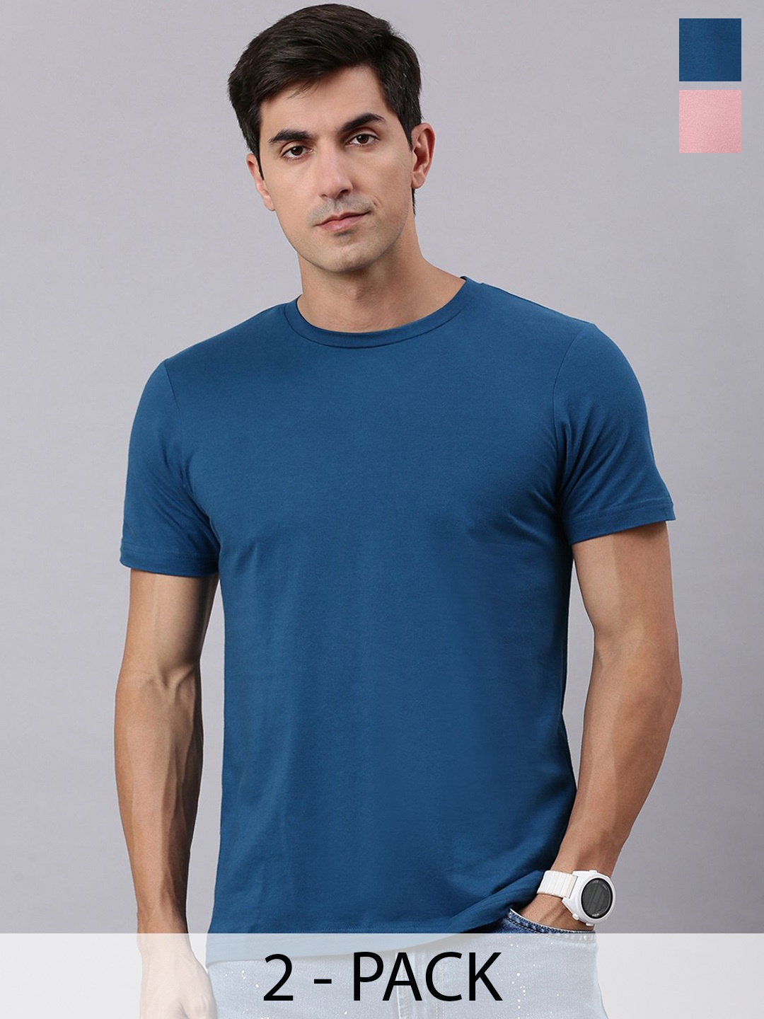

The Roadster Lifestyle Co Men Pack Of 2 Cotton Round Neck Lounge T-Shirt, Teal