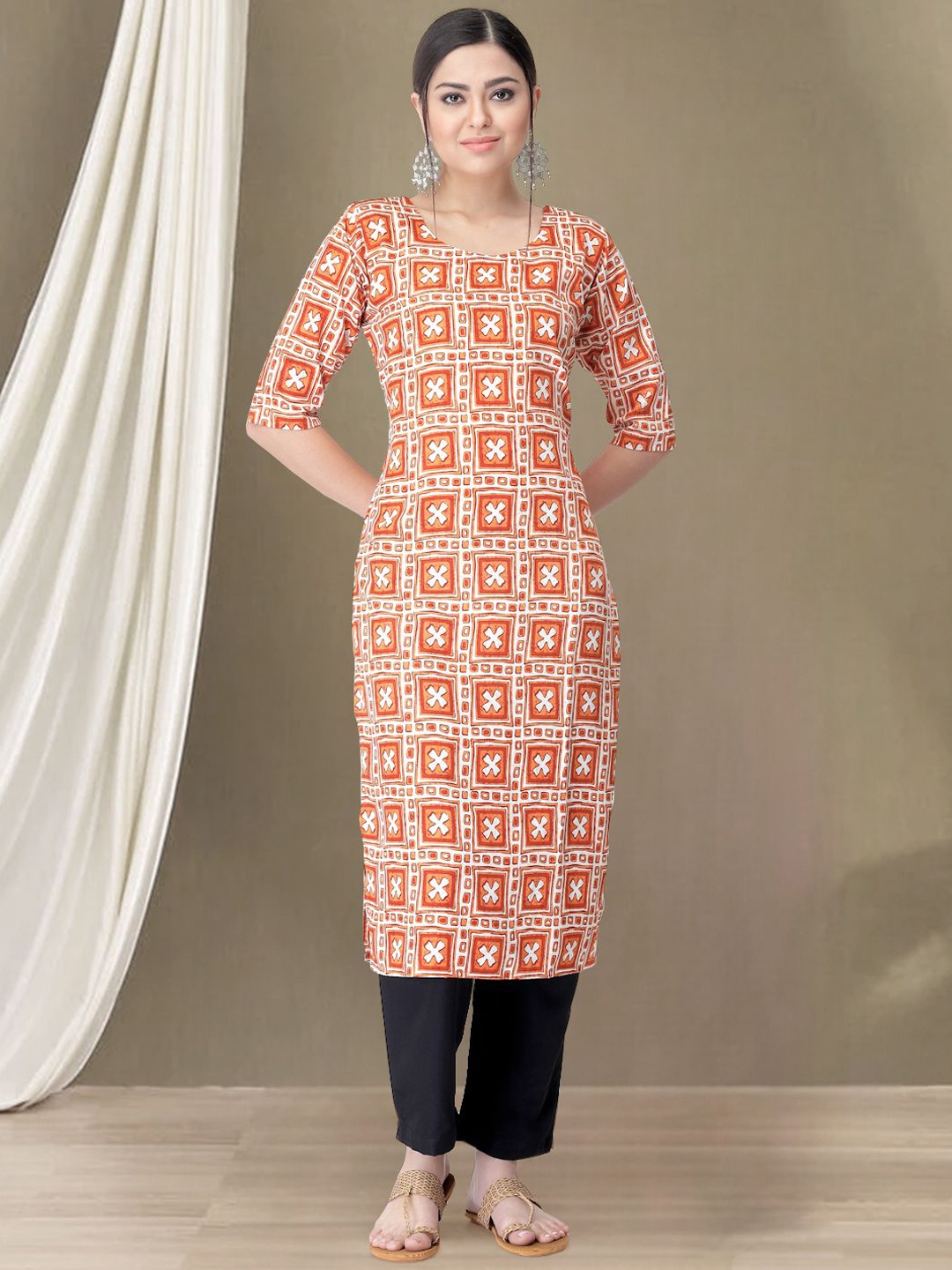 

Moda Rapido Geometric Printed Regular Kurta with Trousers, Orange