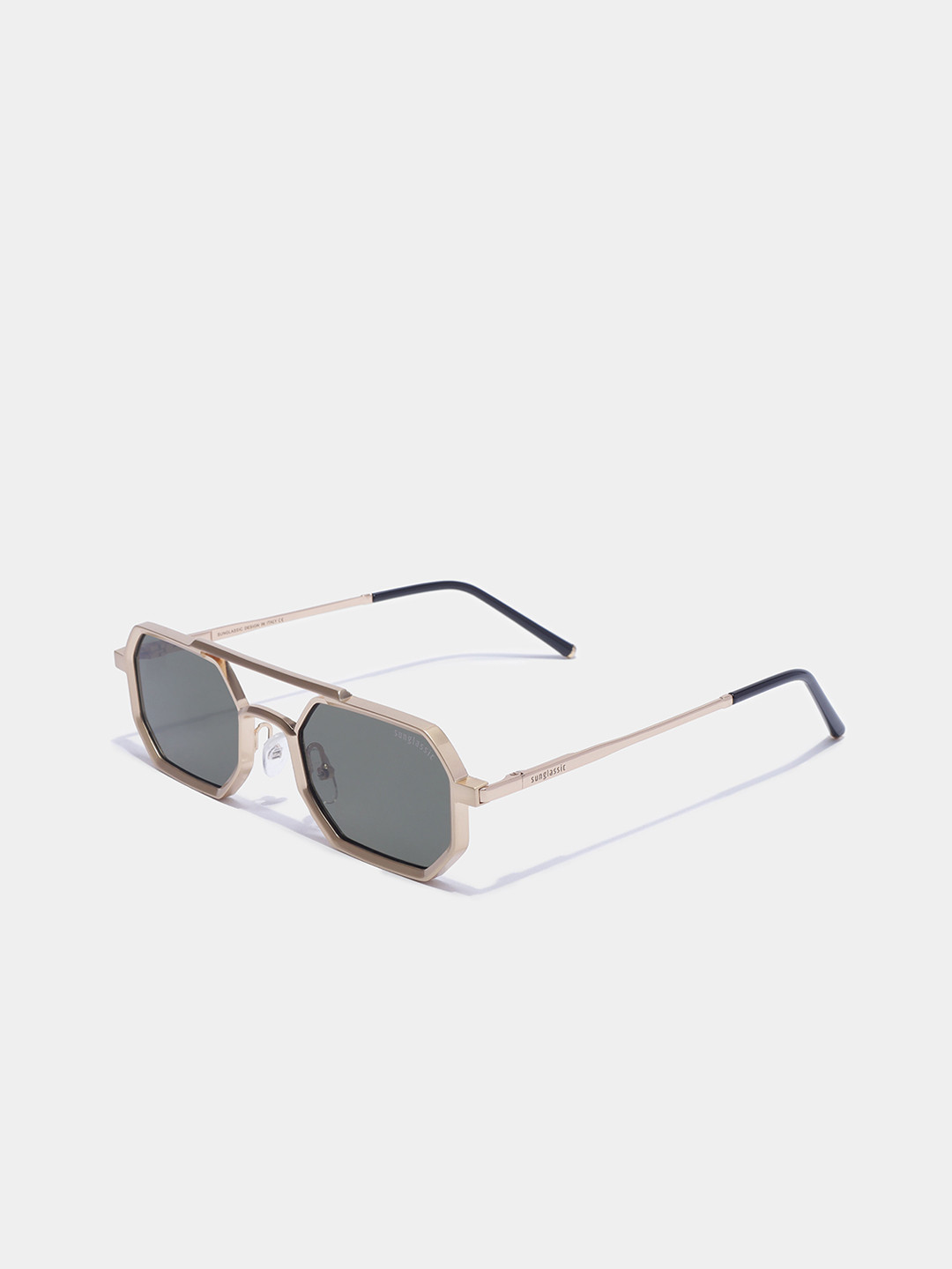 

SUNGLASSIC Unisex Commando V1 Rectangle Gold Green Sunglasses