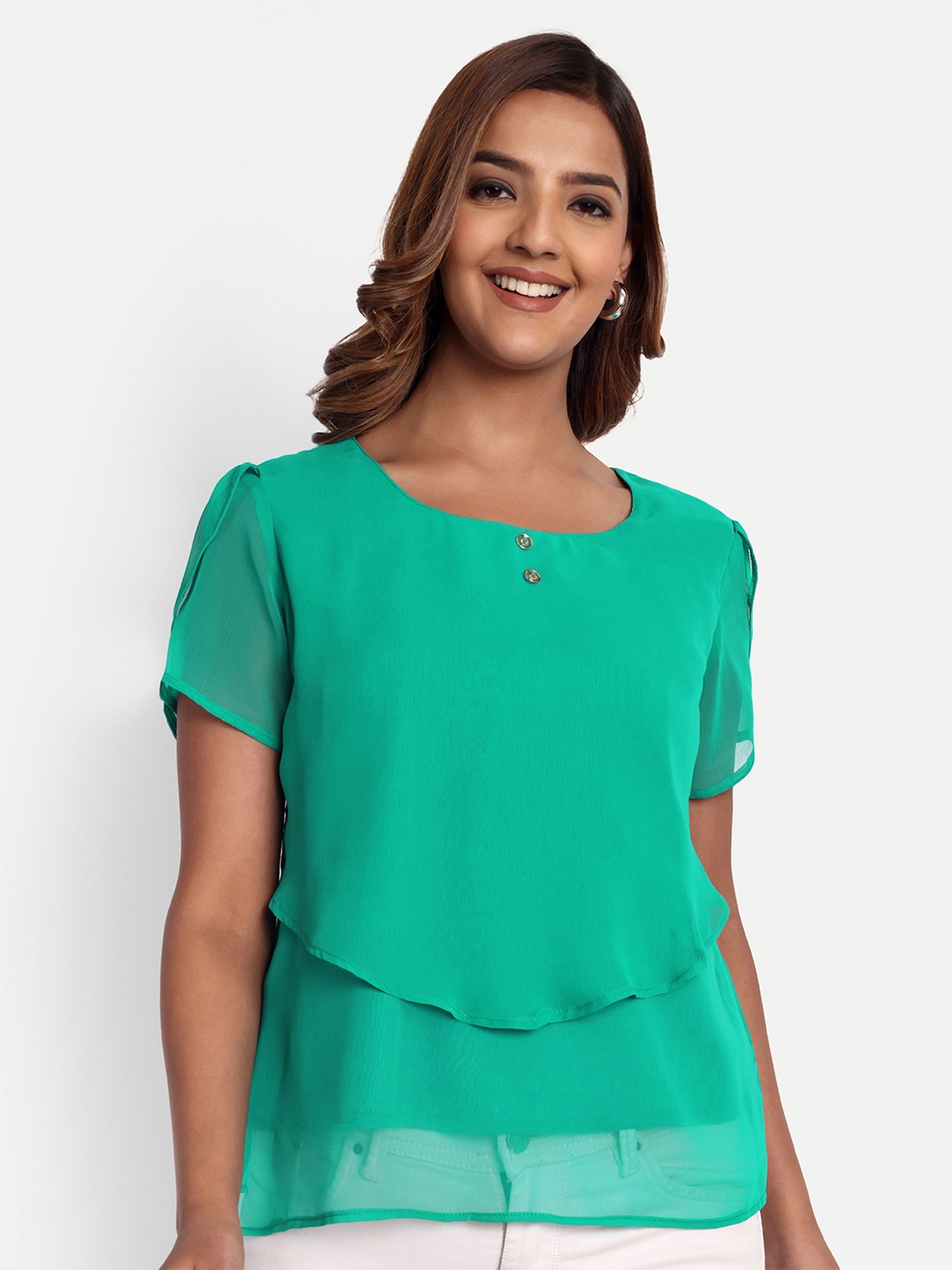 

Suha Round Neck Raglan Sleeves Casual Top, Green