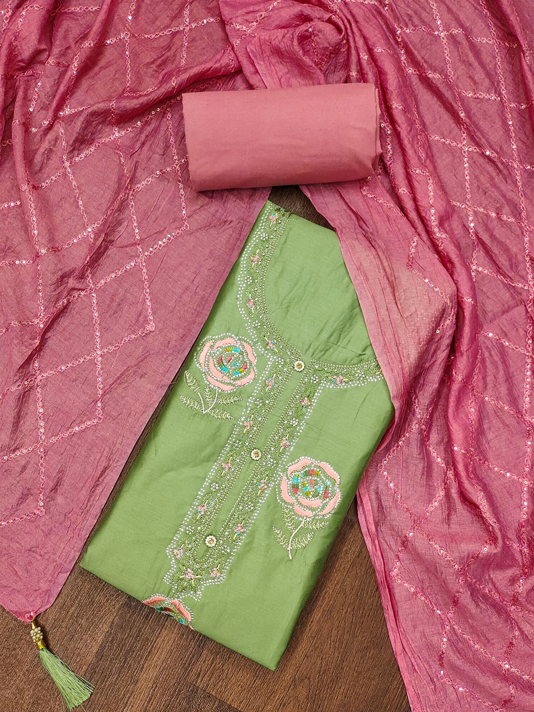 

Rangtulika Ethnics Embroidered Unstitched Dress Material, Green