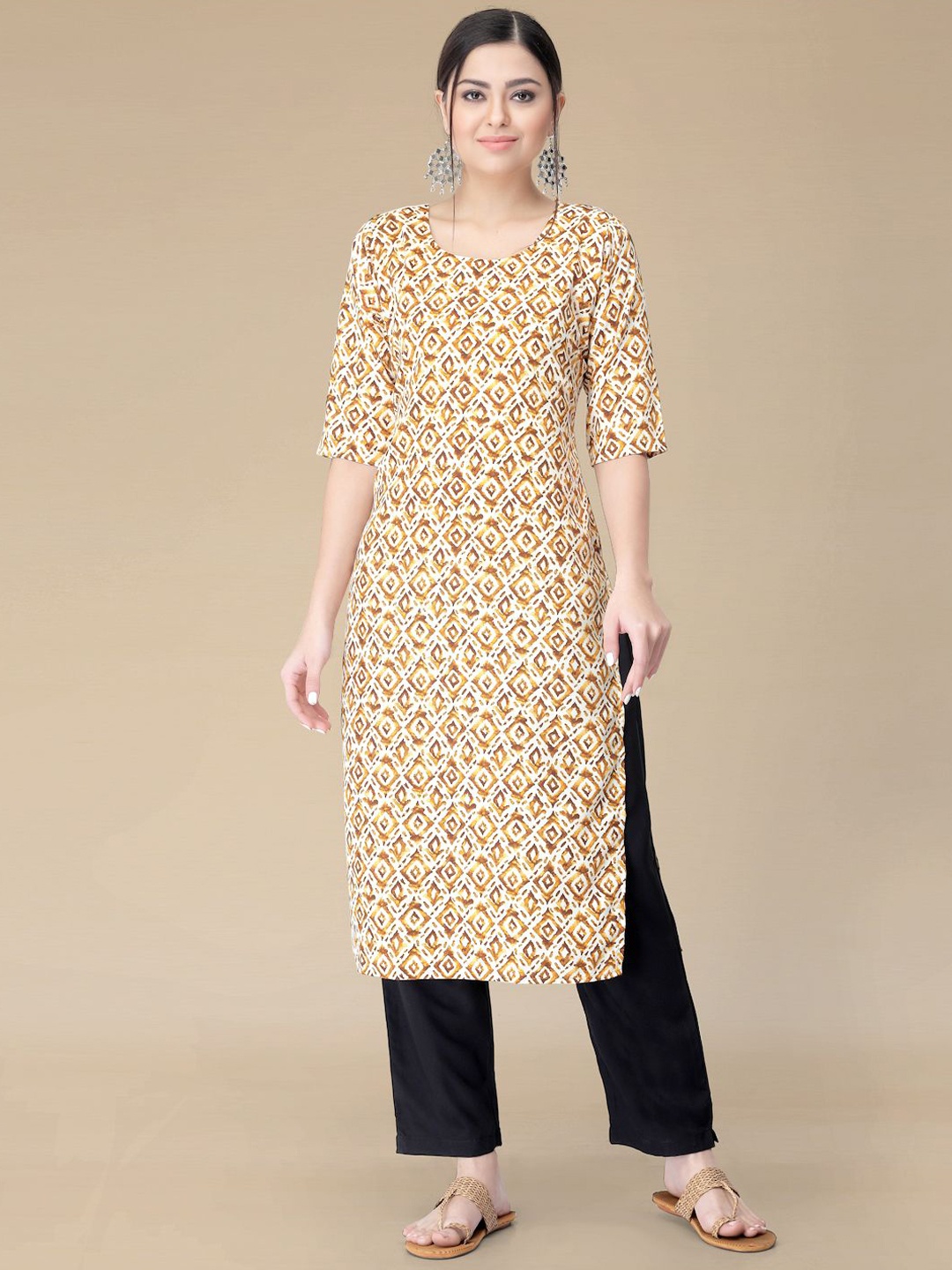 

Moda Rapido Women Ethnic Motifs Printed Regular Kurta with Trousers, Beige