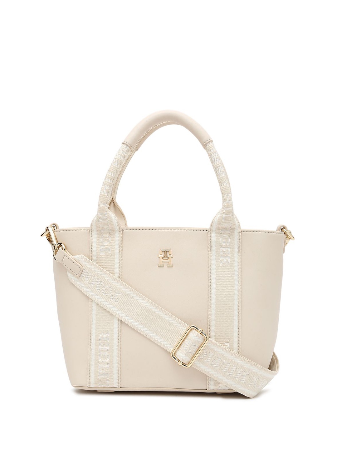 

Tommy Hilfiger PU Structured Handheld Bag with Cut Work, Beige