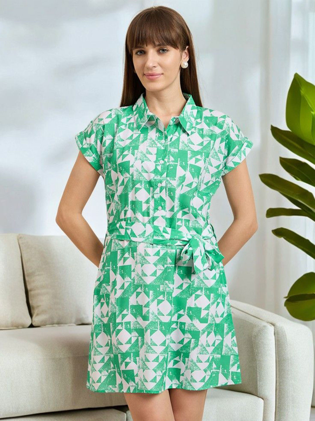 

DressBerry Print Crepe A-Line Mini Dress, Green