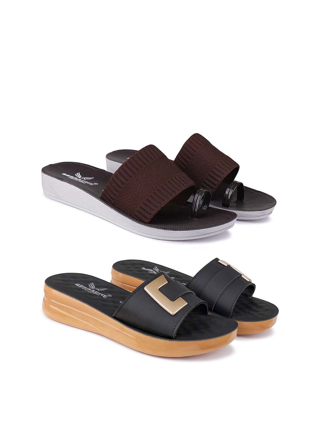 

BERSACHE Women Pack Of 2 Casual Open Toe Flats, Brown
