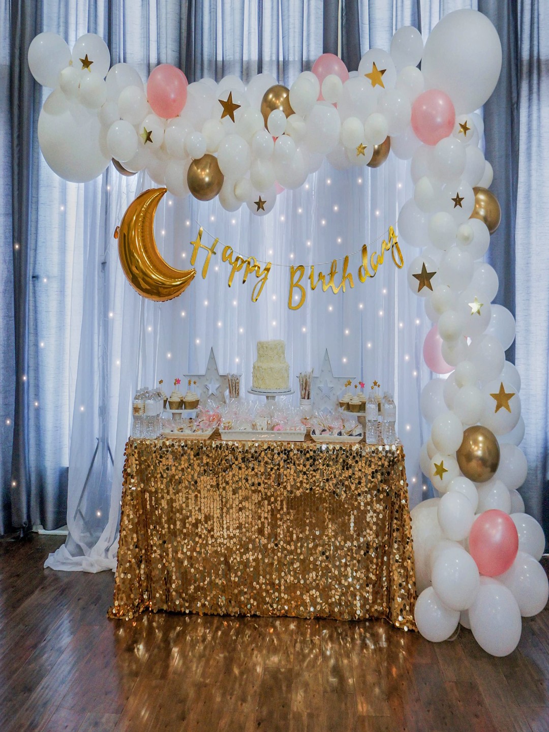 

Special You 70-Pcs White & Golden-Colored Balloon & Light Happy Birthday Dcor
