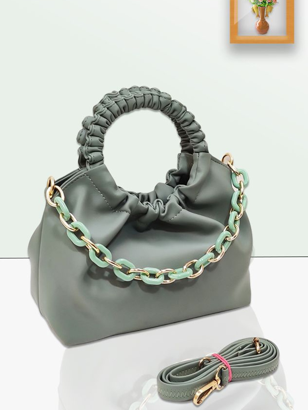 

MAGNIFIQUE Textured PU Sling Bag with Quilted, Green