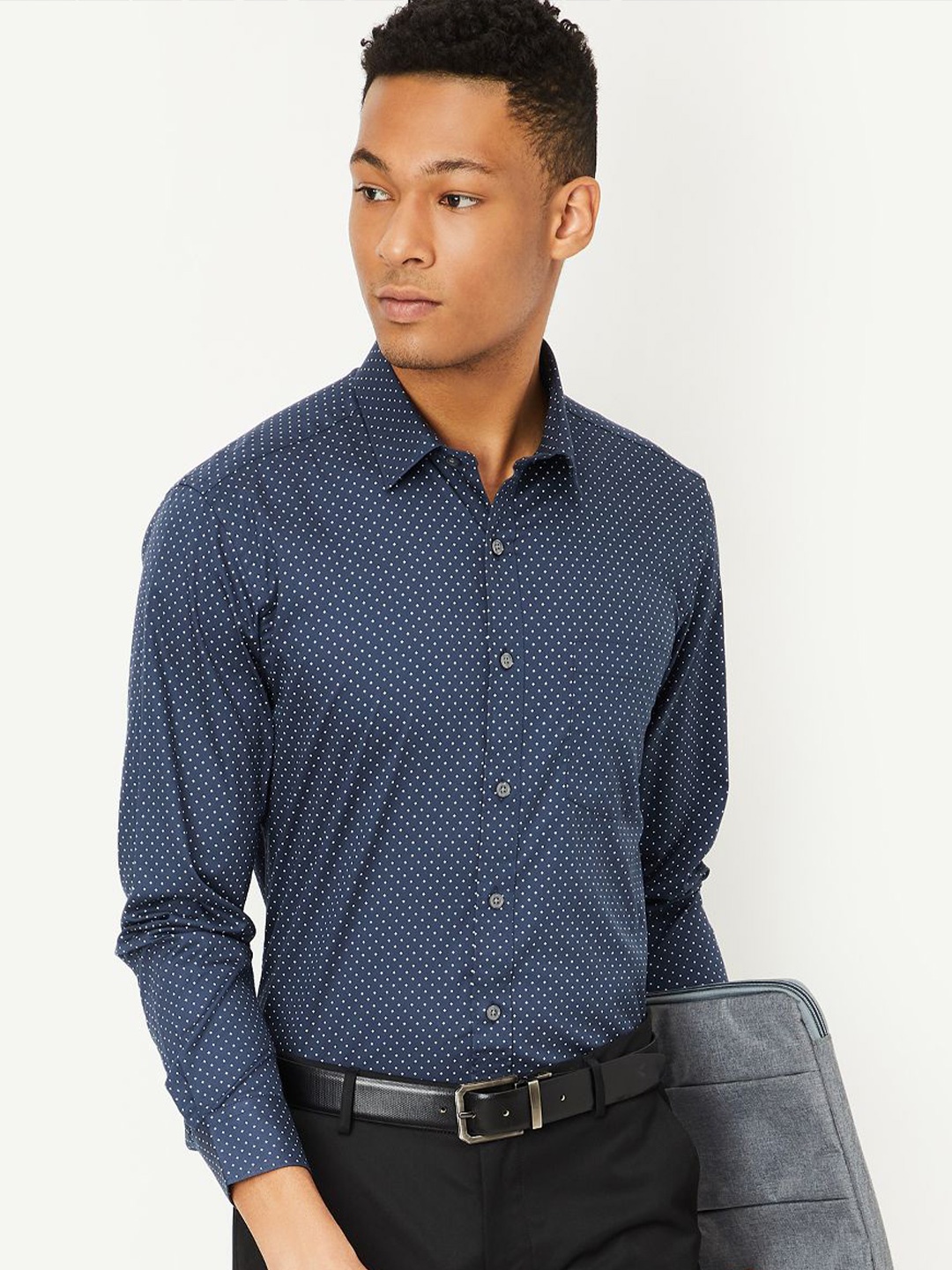 

max Men Opaque Printed Casual Shirt, Blue