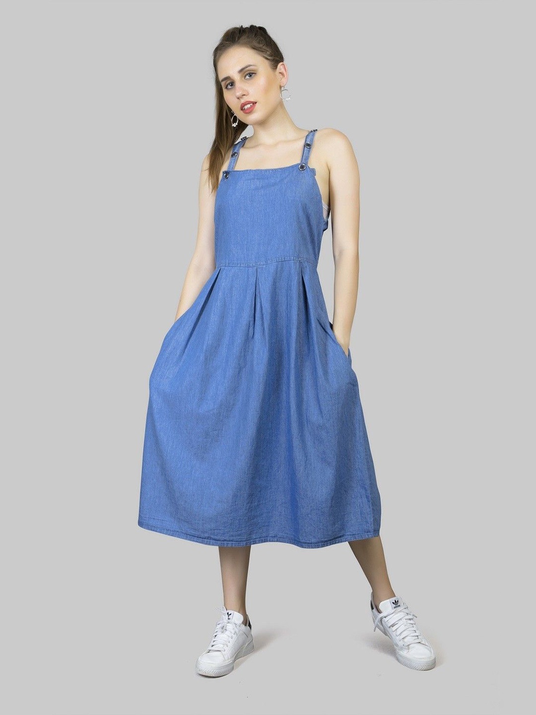 

CEFALU Denim Pinafore Midi Dress, Blue