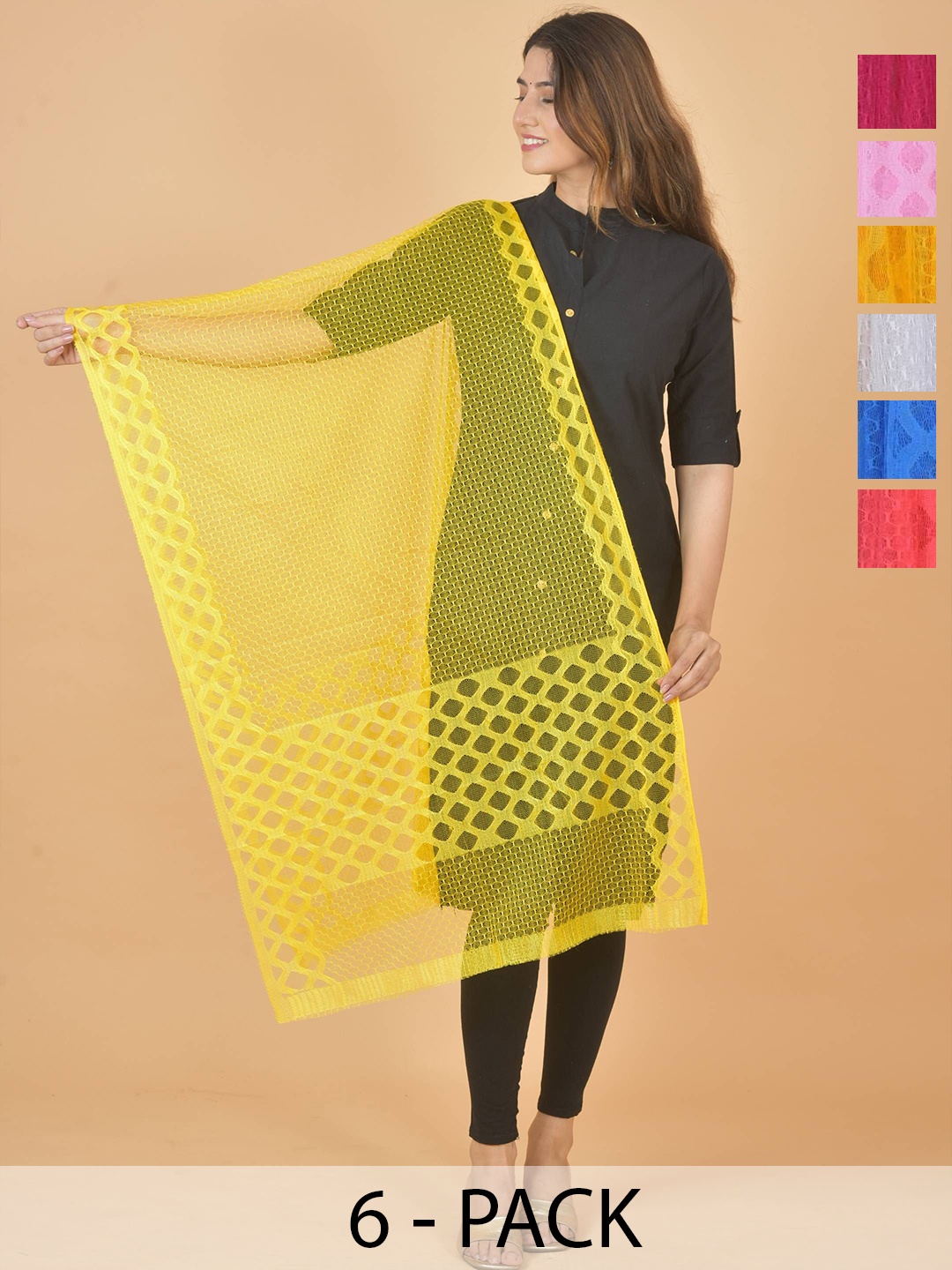 

LA FEMINAE Selection Of 6 Geometric Woven Design Dupatta, White