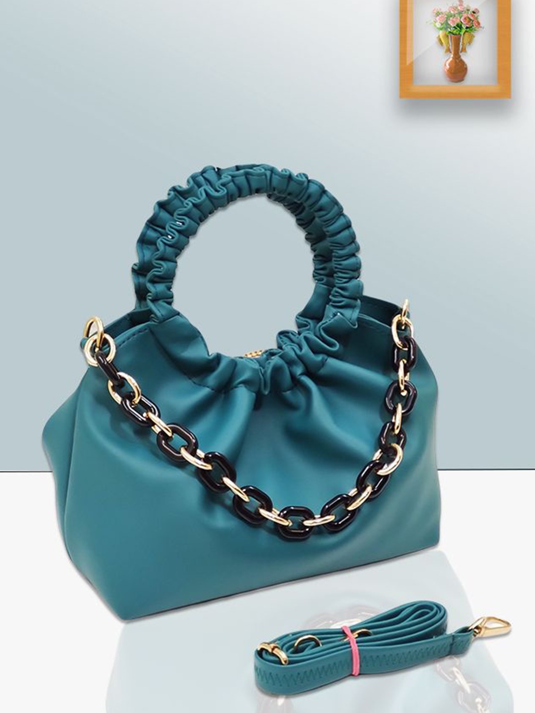 

MAGNIFIQUE Textured PU Sling Bag with Quilted, Turquoise blue