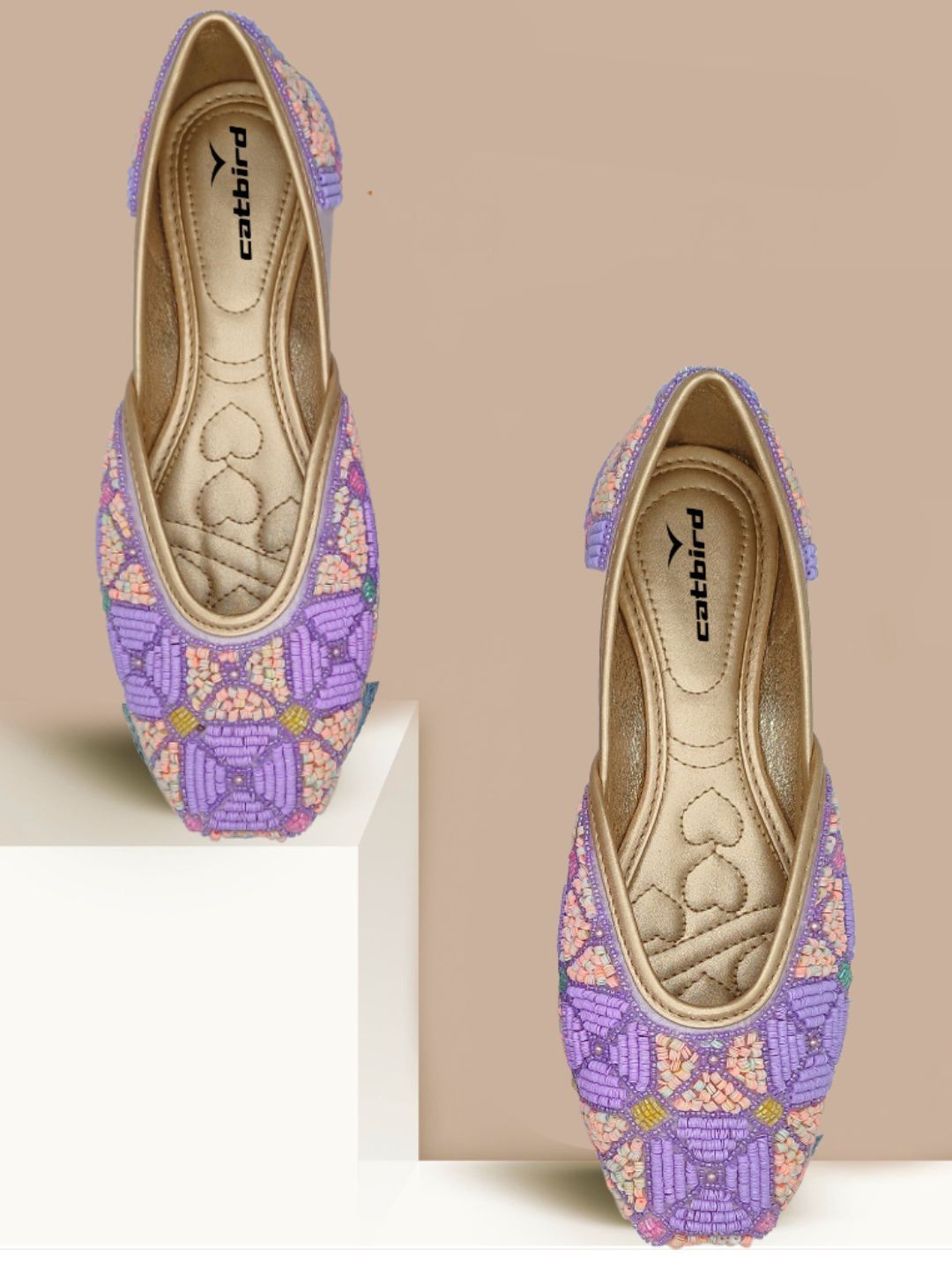 

CATBIRD Women Ethnic Mojaris with Embroidered Flats, Lavender