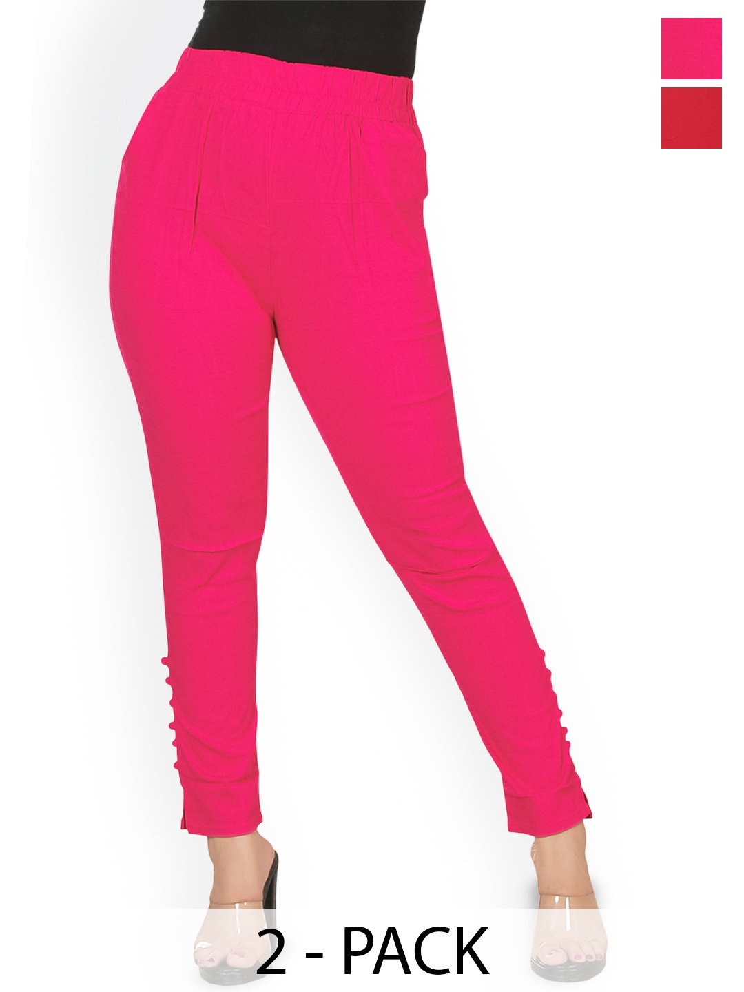 

Fessist Women Pack of 2 Relaxed Slim Fit Cotton Trousers, Multi