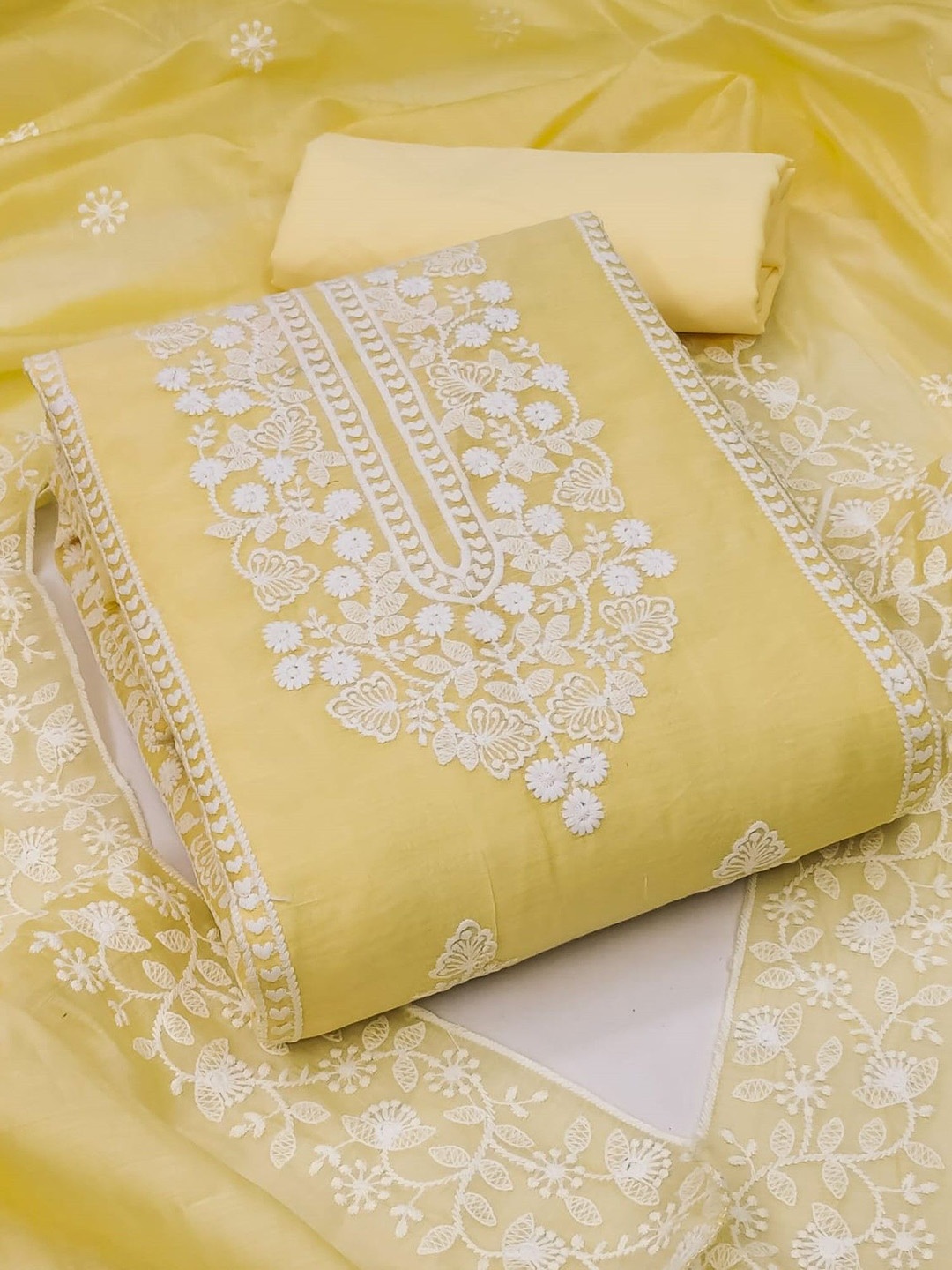 

Rangtulika Ethnics Floral Embroidered Unstitched Dress Material, Yellow