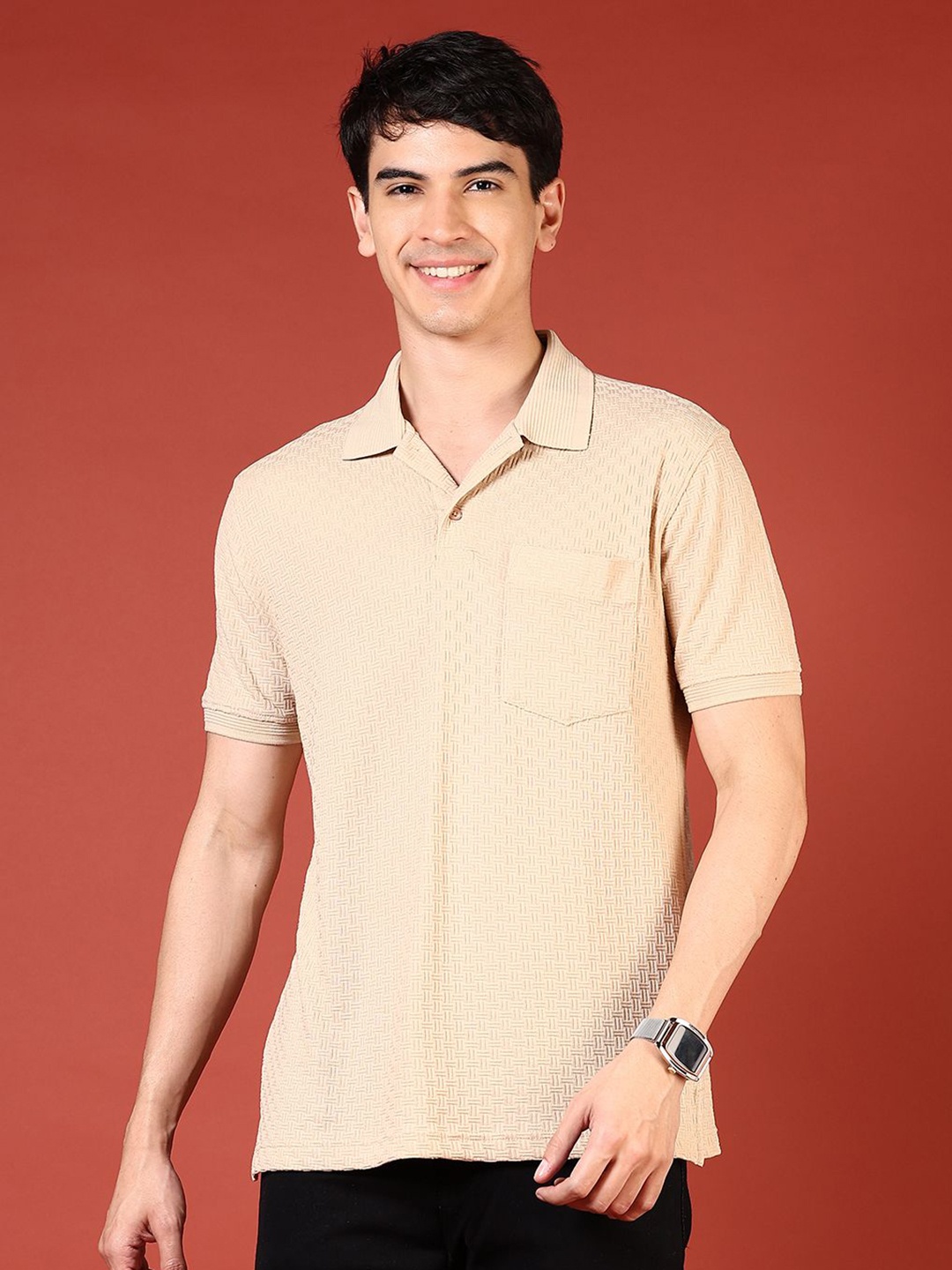 

V-Mart Men Polo Collar Pockets T-shirt, Beige