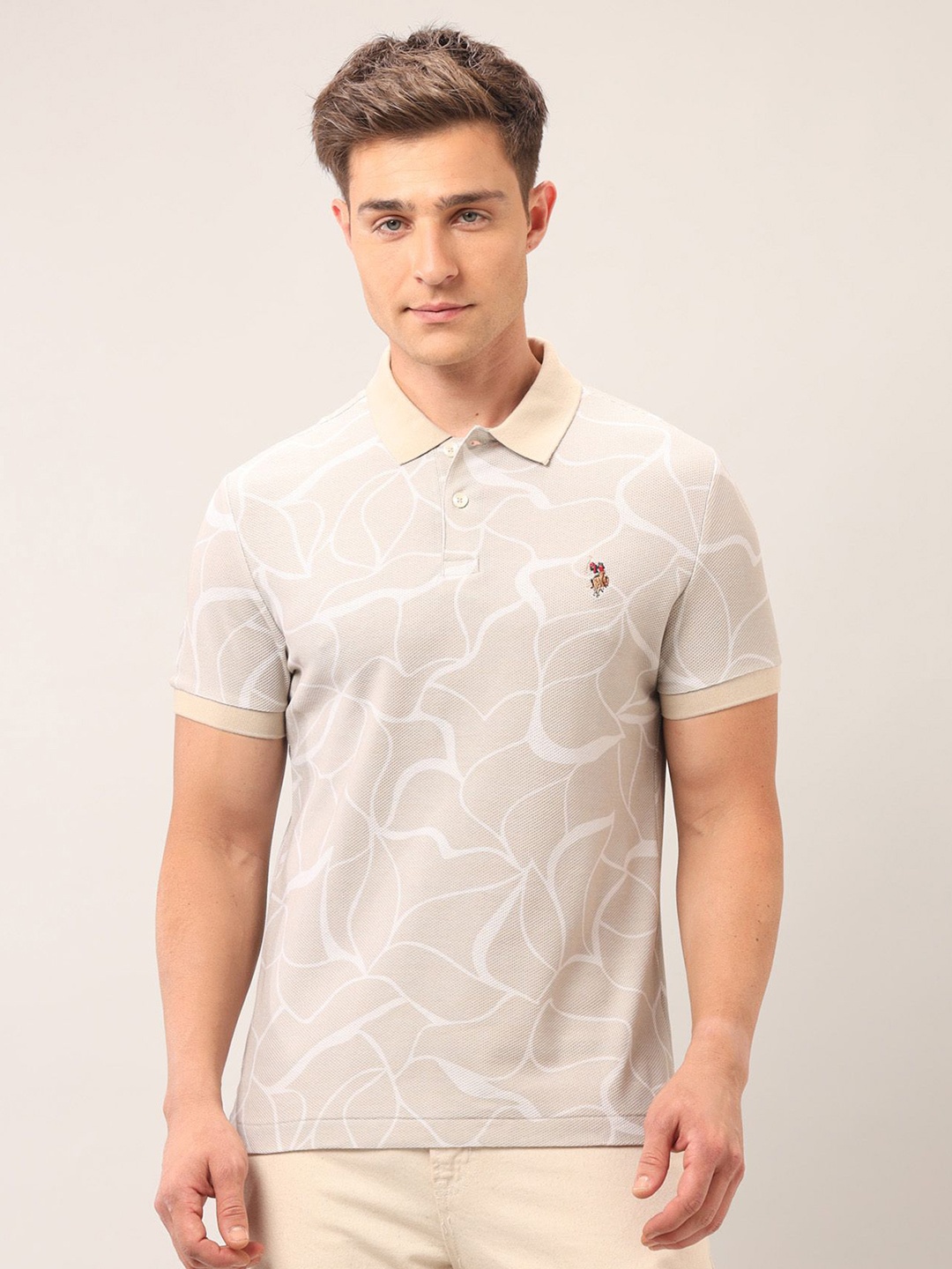 

U.S. Polo Assn. Denim Co. Men Printed Polo Collar Pockets Slim Fit T-shirt, Beige