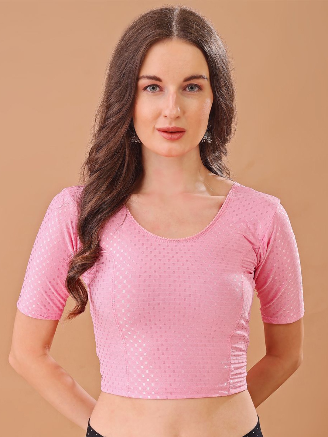 

BAPS Round Neck Stretchable Saree Blouse, Pink