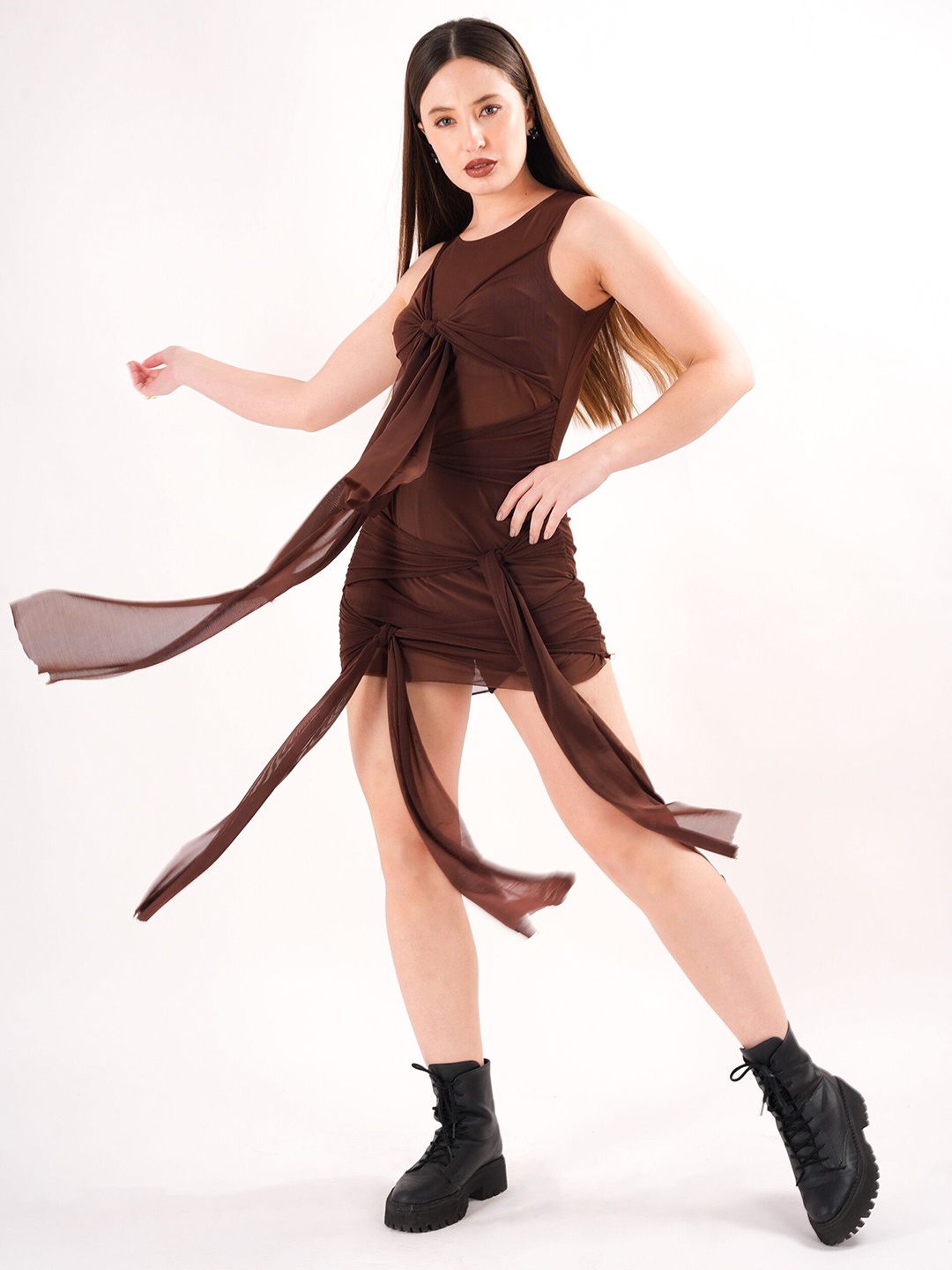 

clobug Net Sheath Mini Dress, Brown
