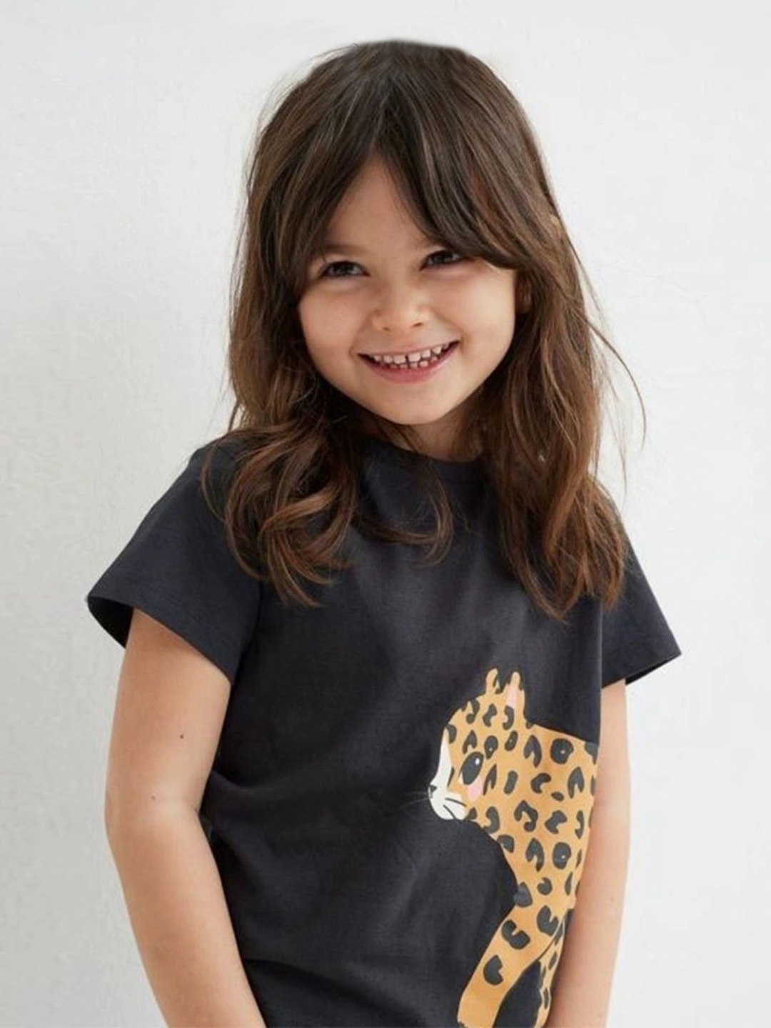 

LULU & SKY Girls Graphic Printed Round Neck Cotton T-shirt, Black