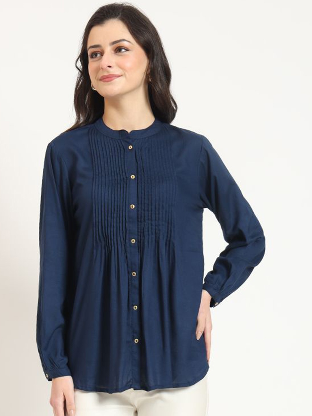 

KALINI Mandarin Collar Top, Navy blue