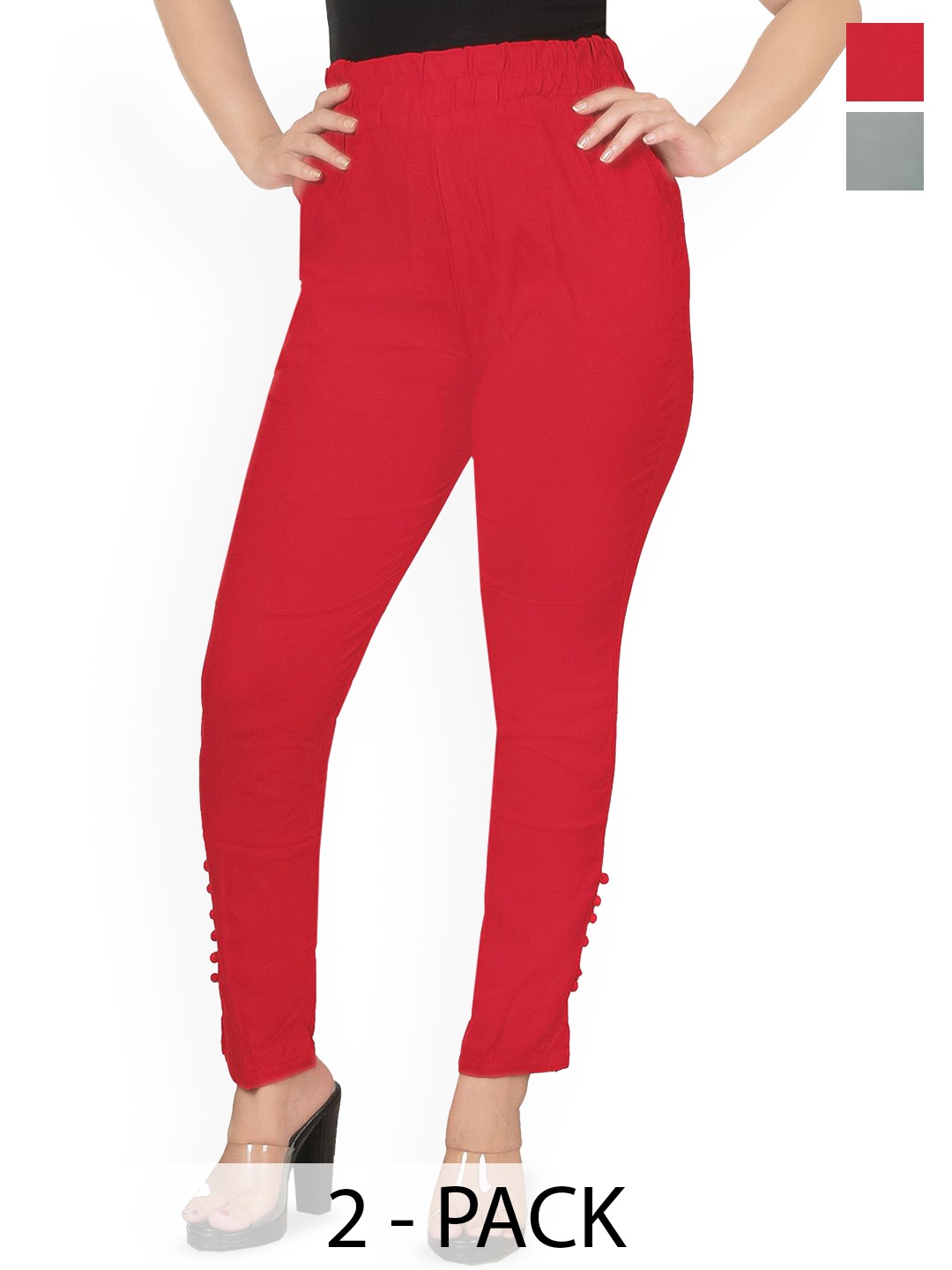 

Fessist Women Pack of 2 Relaxed Slim Fit Easy Wash Pleated Cotton Trouser, Red