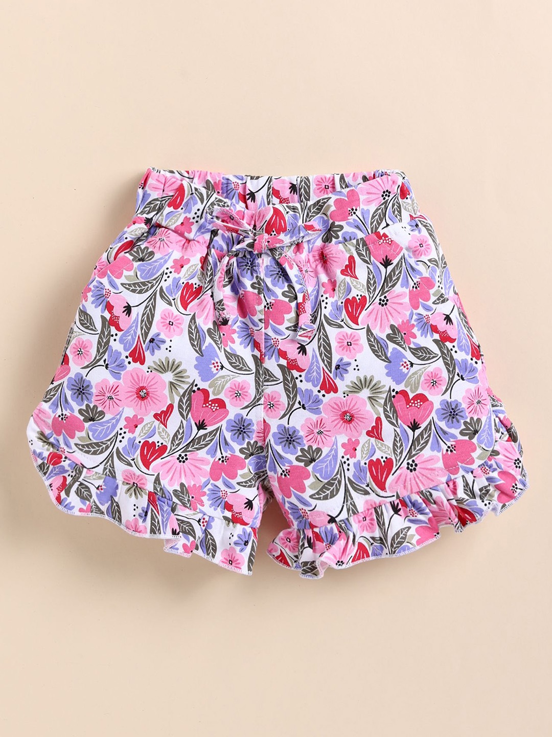 

Annie Girls Floral Printed Regular Fit Mid-Rise Cotton Shorts, White