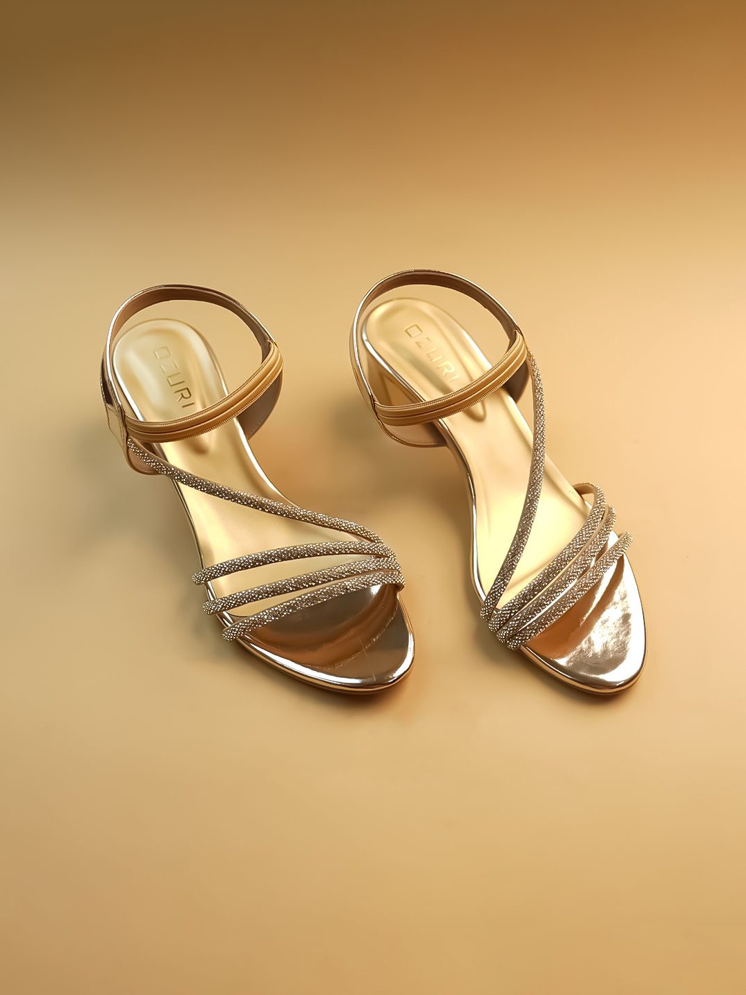 

Ozuri Embellished Party Block Sandals, Gold