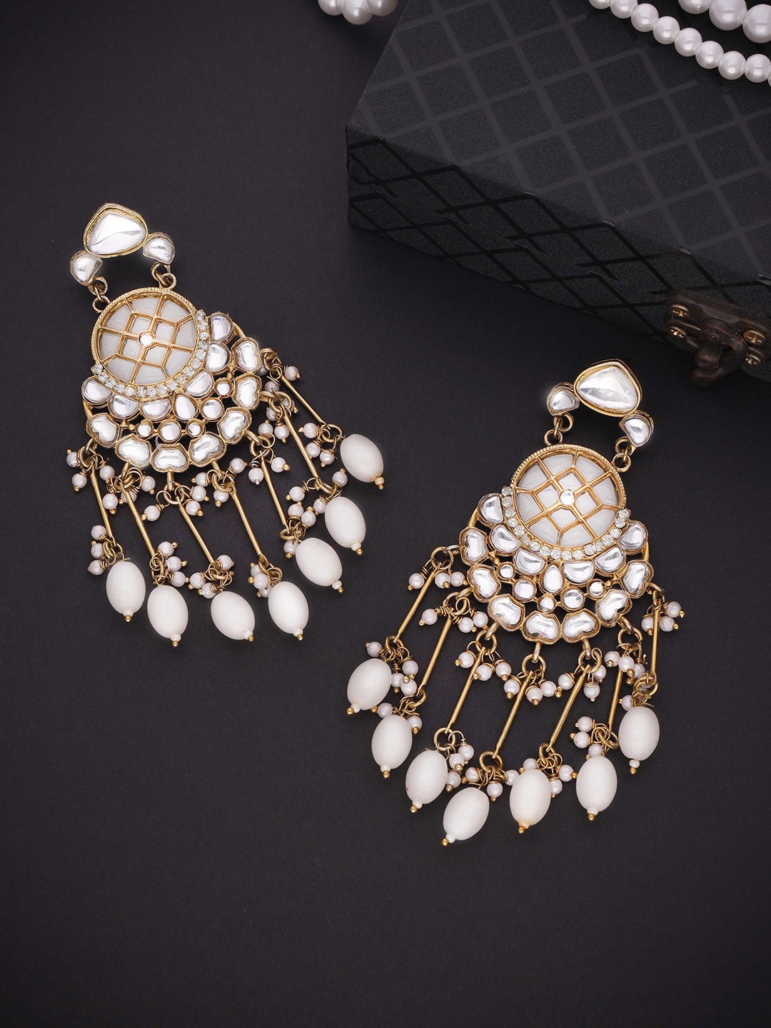 

Lyriss Gold-Plated Artificial Stones Studded & Beaded Contemporary Chandbalis