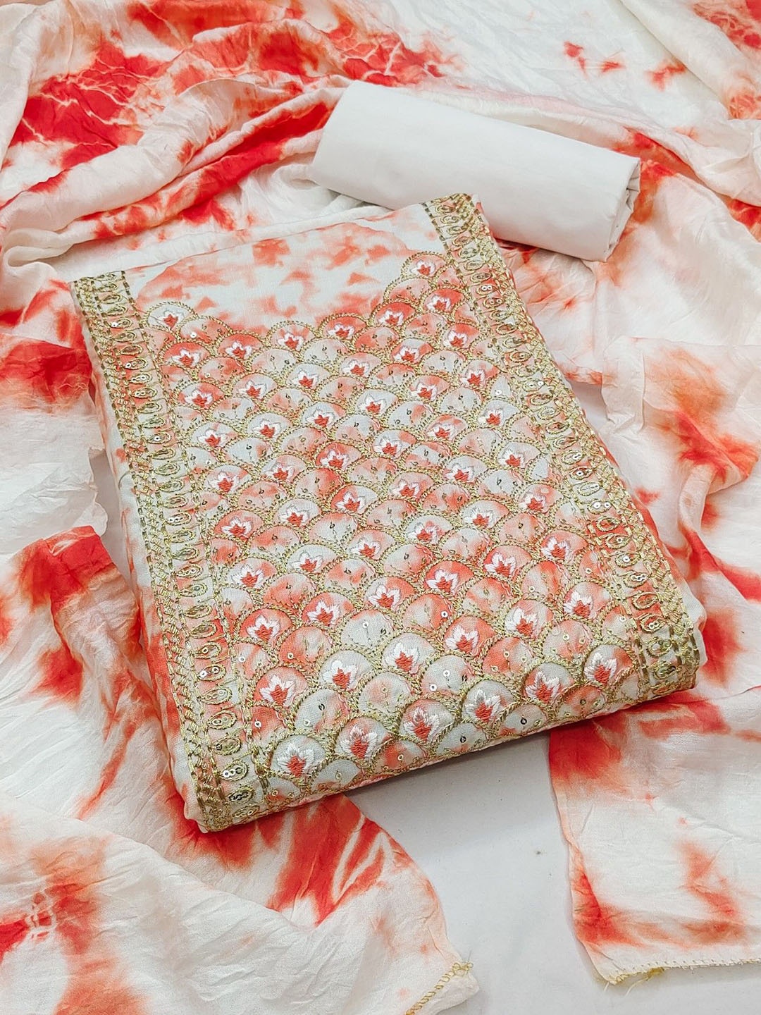 

Rangtulika Ethnics Abstract Dyed Unstitched Dress Material, Peach