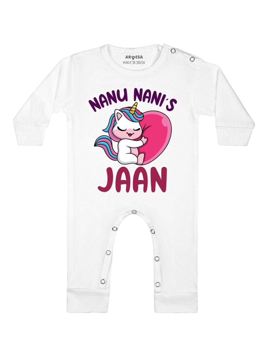 

Arvesa Kids Nana Nani Jaan Printed Baby Romper, White