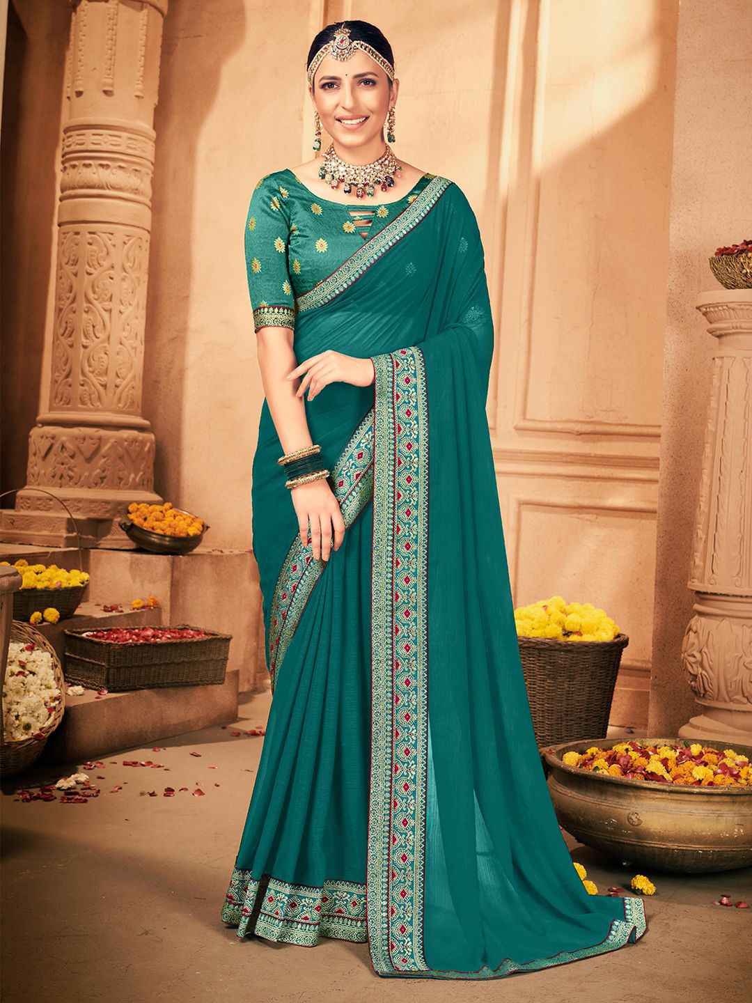 

Anouk Rustic Poly Georgette Saree, Blue