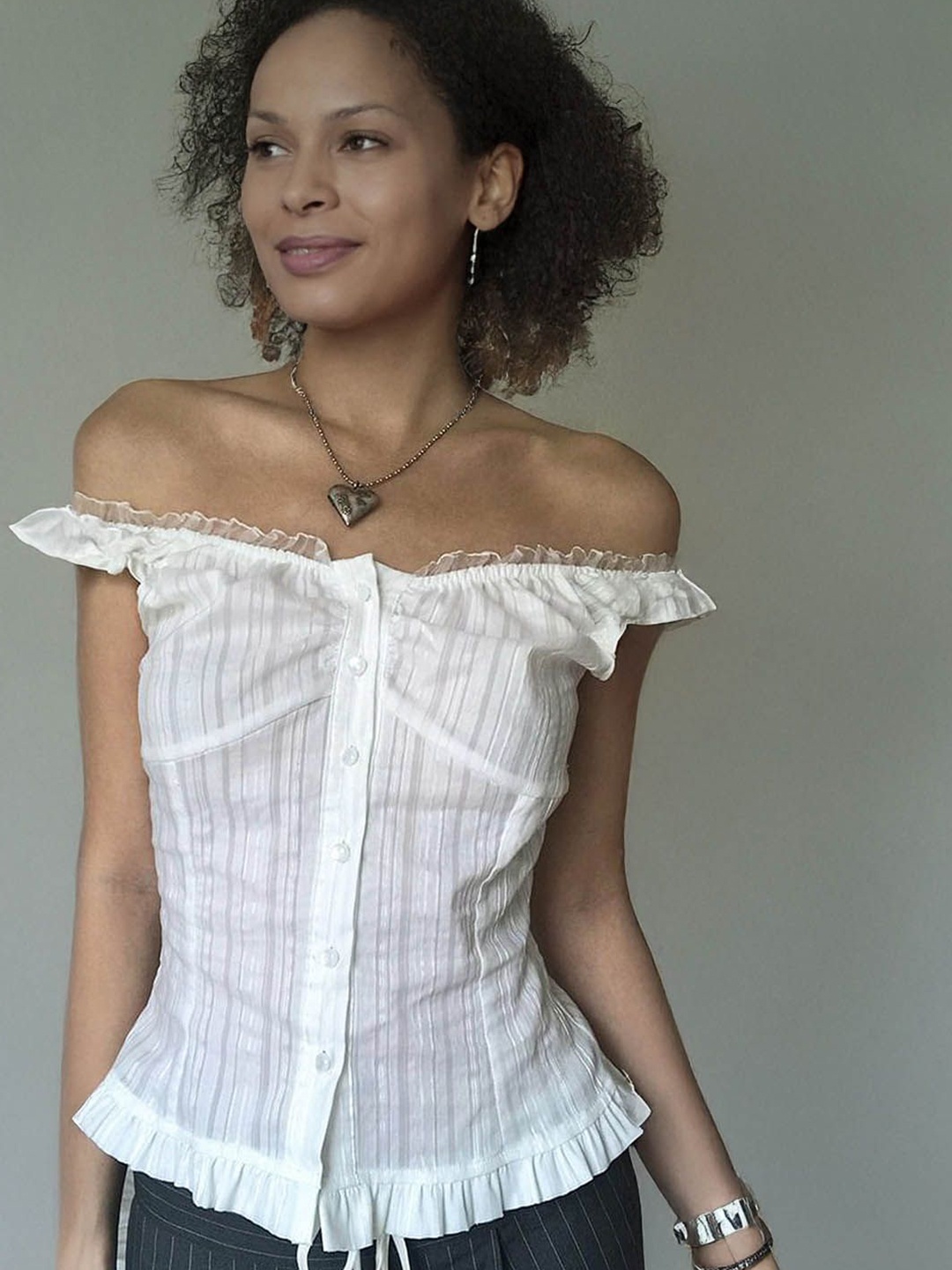 

StyleCast Striped Off-Shoulder Bardot Top, White