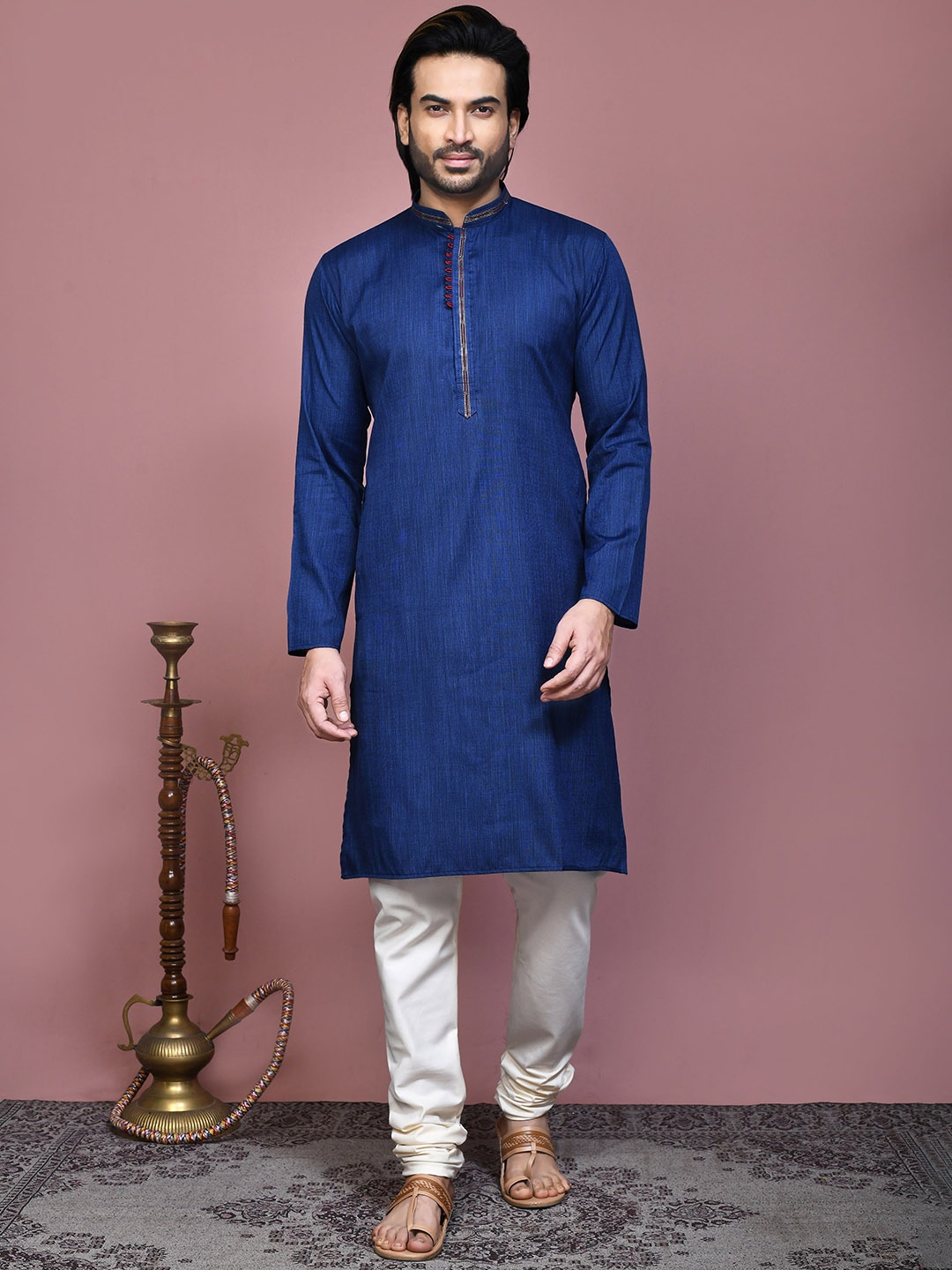 

RANAK Men Embroidered Regular Kurta with Pyjamas, Blue